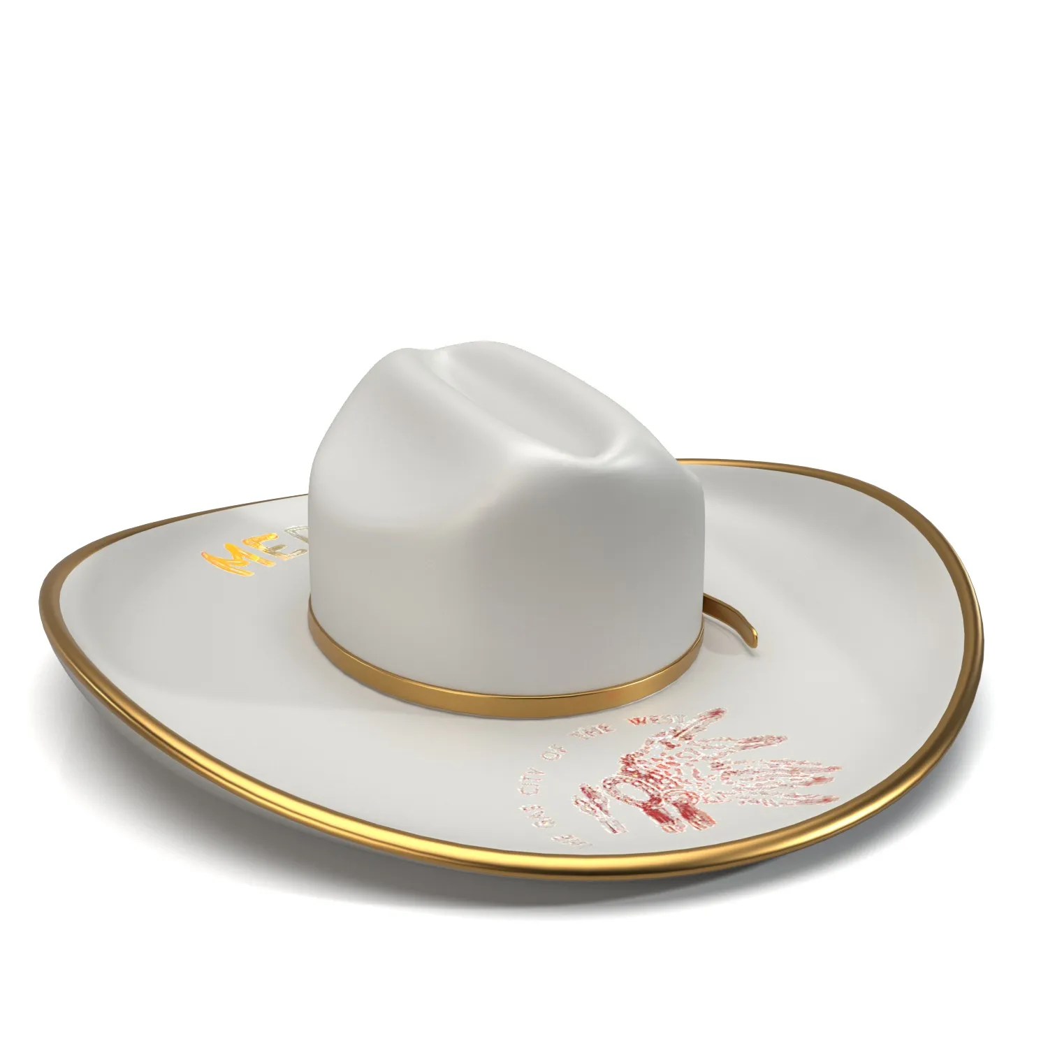 Alberta Canada Souvenir 22k Gold Cowboy ceramic Hat 3D Model_01